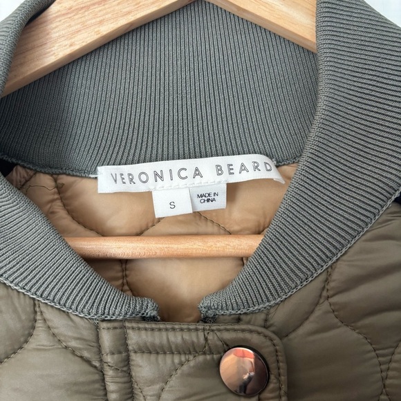 Veronica Beard Marjeti Mixed Media Quilted Bomber Jacket Navy Green S Lambswool - Picture 5 of 9